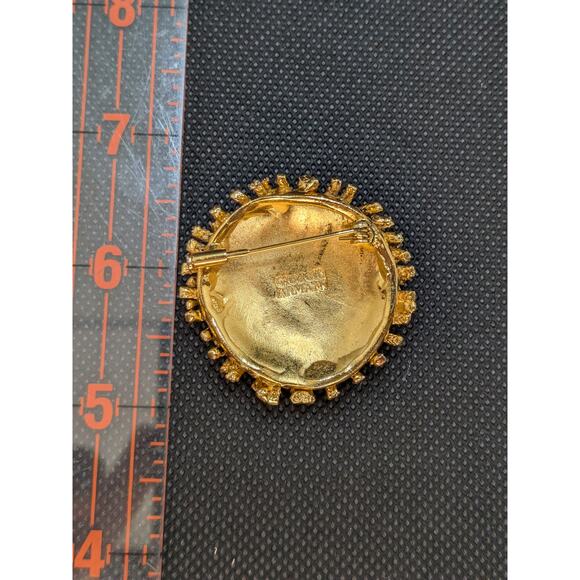 Giorgio Armani Round Circle Braided Vintage Gold Rhinestone Cluster Brooch Pin - Picture 3 of 5